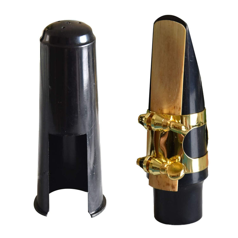 Black PVC Alto Saxophone Mouthpiece and Cap with Gold Brass Ligature
