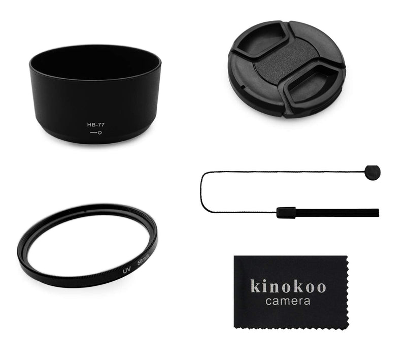 kinokoo 58mm UV Filter Camera Lens Accessories Kit for Nikon D5600/D5300/D3400/D3500, 58mm Reversible Lens Hood Matched with a 58mm Lens Cap and a Lens Cap Leash, Lens Shade Kit/Lens Cap Set (D) D