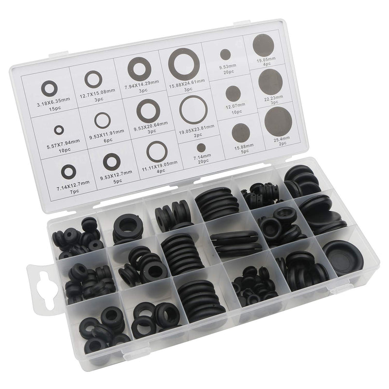 [AUSTRALIA] - Rowiz 125Pcs 18 Different Sizes Rubber Grommet Assortment Kit, Plug Wire O-Ring Assortment Set Sealing Gasket Washer for Plumbing, Automotive, Mechanic, Repairs 