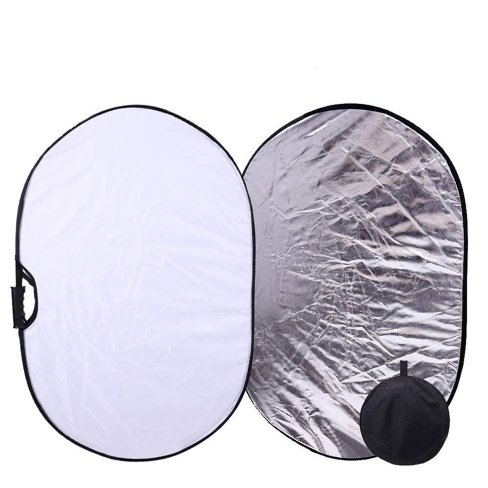 Portable Photography Reflector Collapsible 2-in-1 Oval Reflector 23"x35" / 60x90cm Multi-Disc Light Reflector with Handle for Photo Studio Lighting & Outdoor Lighting- Silver and White 23x35inch 2in1