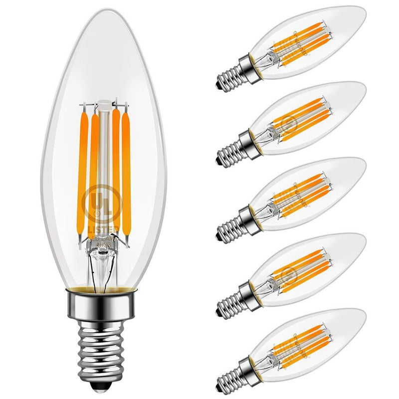 LED Light Bulbs, Emotionlite Dimmable Candelabra Bulbs, E12 Base, Warm White, Chandelier Light, Ceiling Fan Bulb, 40W Equivalent, 4W, 2700K, 350LM, UL Listed, 6 Pack 2700K Warm White E12 Base/ 6Pack