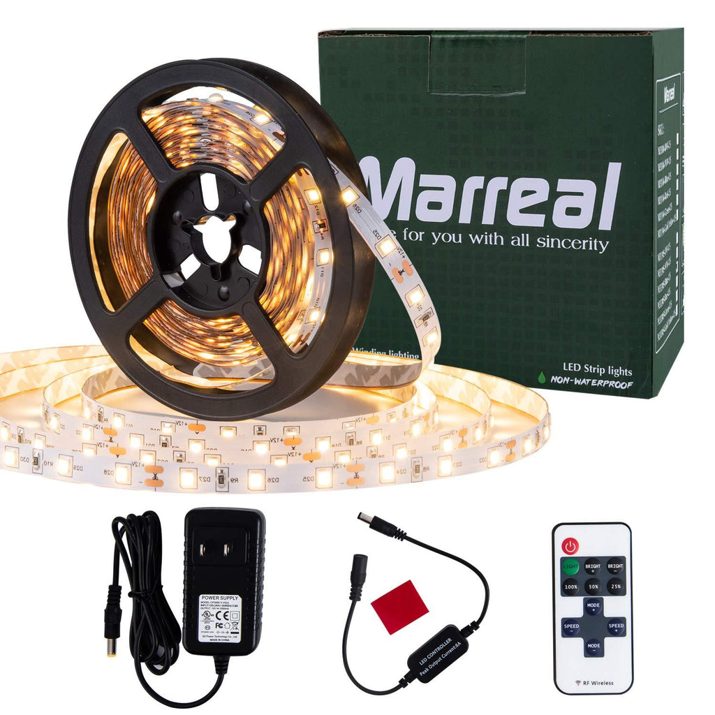 [AUSTRALIA] - Marreal RF Remote Control LED Strip Light Warm White, 16.4FT 3000K 300 LEDs 2835, Non Waterproof 12V UL Power Adapter, LED Ribbon for Bedroom, Vanity Mirror Decoration 16.4 