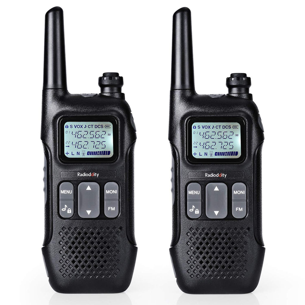 Radioddity FS-T1 FRS Two-Way Radio Long Range License-Free Walkie Talkies NOAA, 22 Channels 154 Privacy Codes with Earpiece, USB Charging, 2 Pack