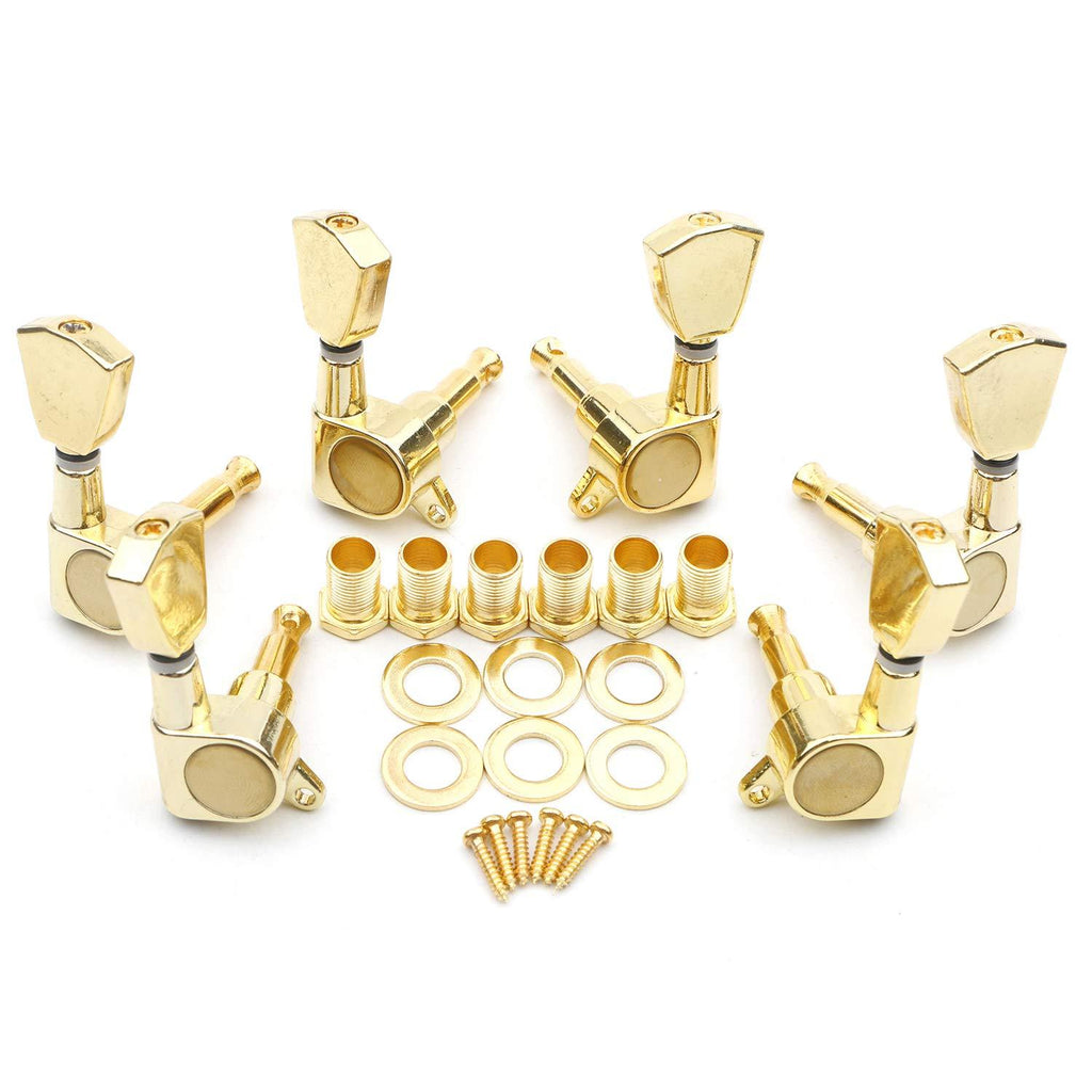 Swhmc 6pcs Gold 3L3R Chrome Tuning Key Peg, Guitar Parts 3 Left 3 Right Tuners, Guitar String Tuning Pegs Machine Head Tuners for Acoustic or Electric Guitar