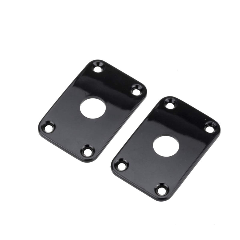 Musiclily Pro Plastic Curved Jack Plate Rectangular Jackplates for Electric Guitar, Black (Set of 2)