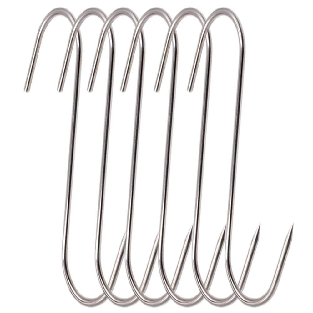 RJWKAZ Meat Hooks S-Hooks Stainless Steel Poultry Hook Butcher Hook Hanging Drying BBQ Grill Cooking Smoker Hook Tool (6.7 Inch-6 Pack) 6.7 Inch-6 Pack