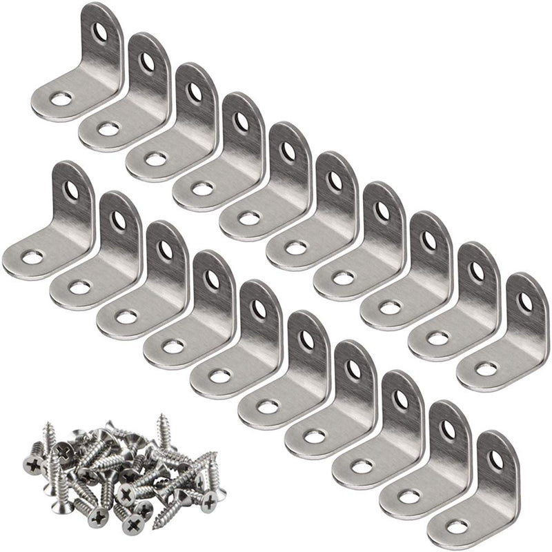 YEWLACA 20 PCS Corner Braces 25mm x 25mm Stainless Steel 90 Degree Joints Right Angle Bracket L Shaped Corner Brackets Fastener for Wood Furniture, Screws Included 25 mm x 25 mm