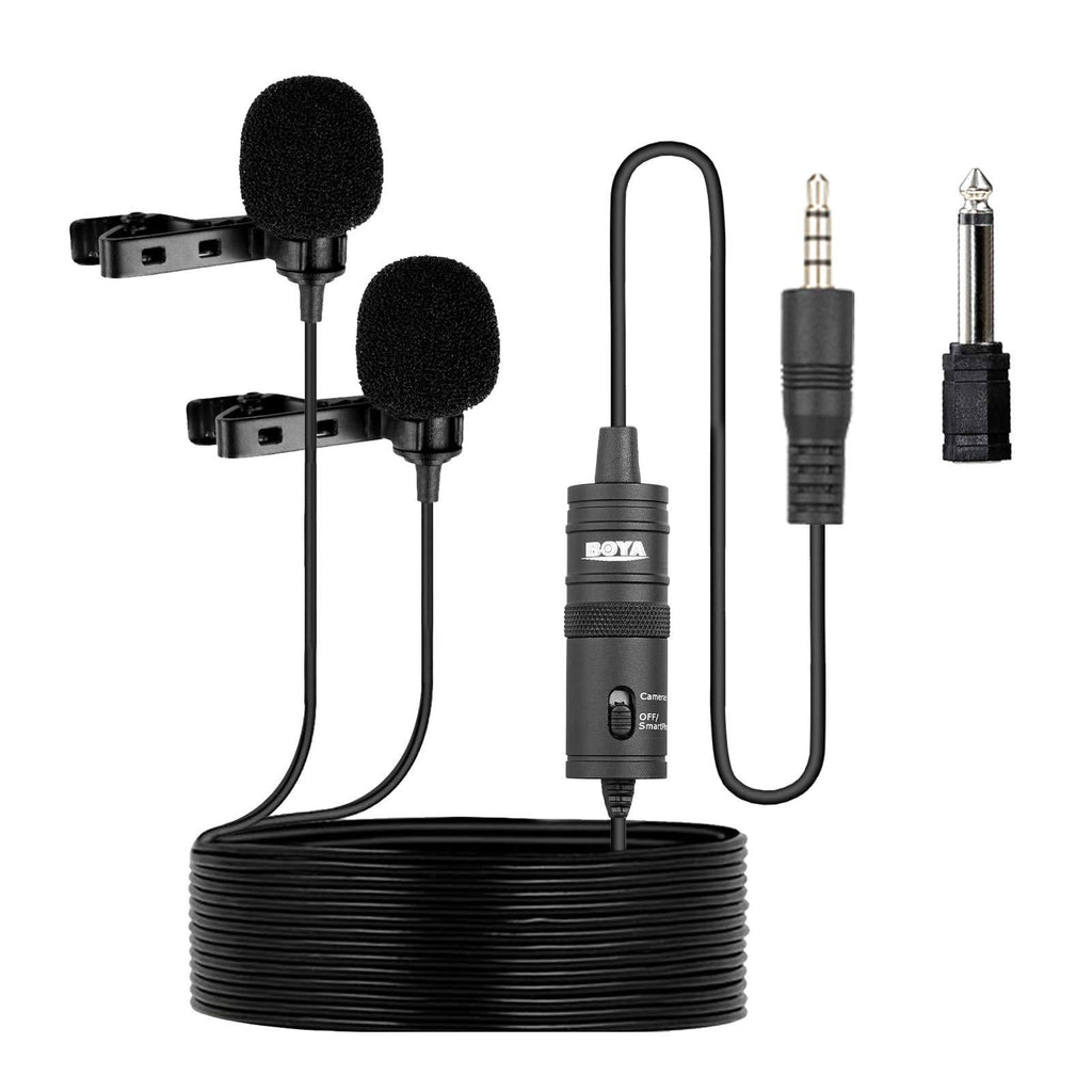 [AUSTRALIA] - BOYA BY-M1DM Dual Lavalier Microphone, Lapel Clip-on Omnidirectional Condenser Mic for iOS iPhone Android Phone DSLR Camera Guitar Recording YouTube Interview Podcast Blog Vlog 