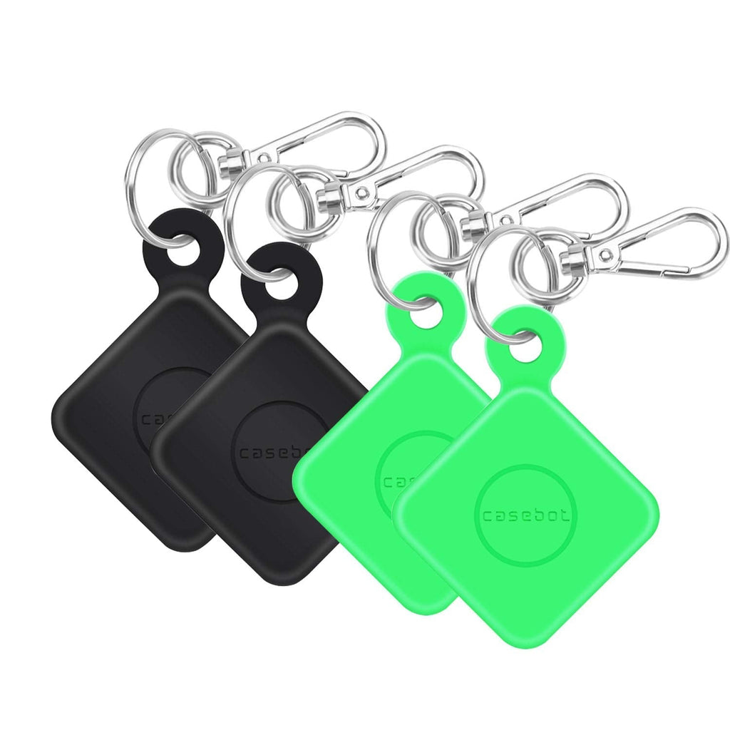 [4 Pack] Fintie Silicone Case with Carabiner Keychain for Tile Mate (2020 & 2018), Anti-Scratch Lightweight Soft Protective Sleeve Skin Cover, Black+Green Glow Black x 2+Green Glow x 2