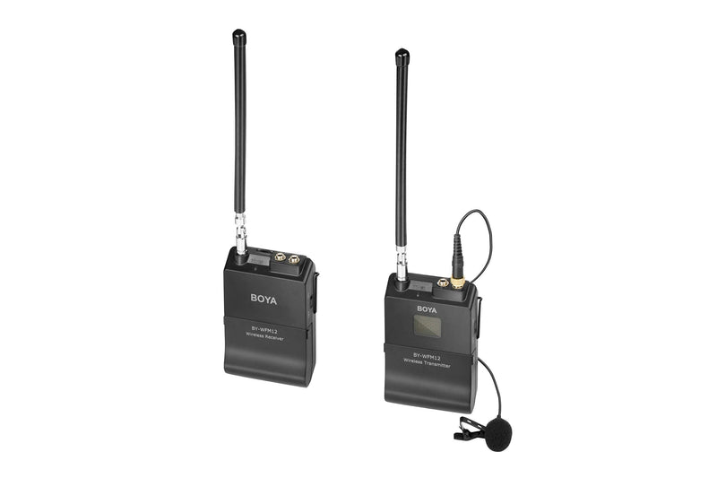 Wireless Lavalier Microphone System, BOYA BY-WFM12 12-Channel VHF Lapel Mic System Lavalier Mic Compatible with iOS iPhone13 12 11 Canon Nikon DSLR DV Camcorders Audio Recorder Vlog YouTube Video Live