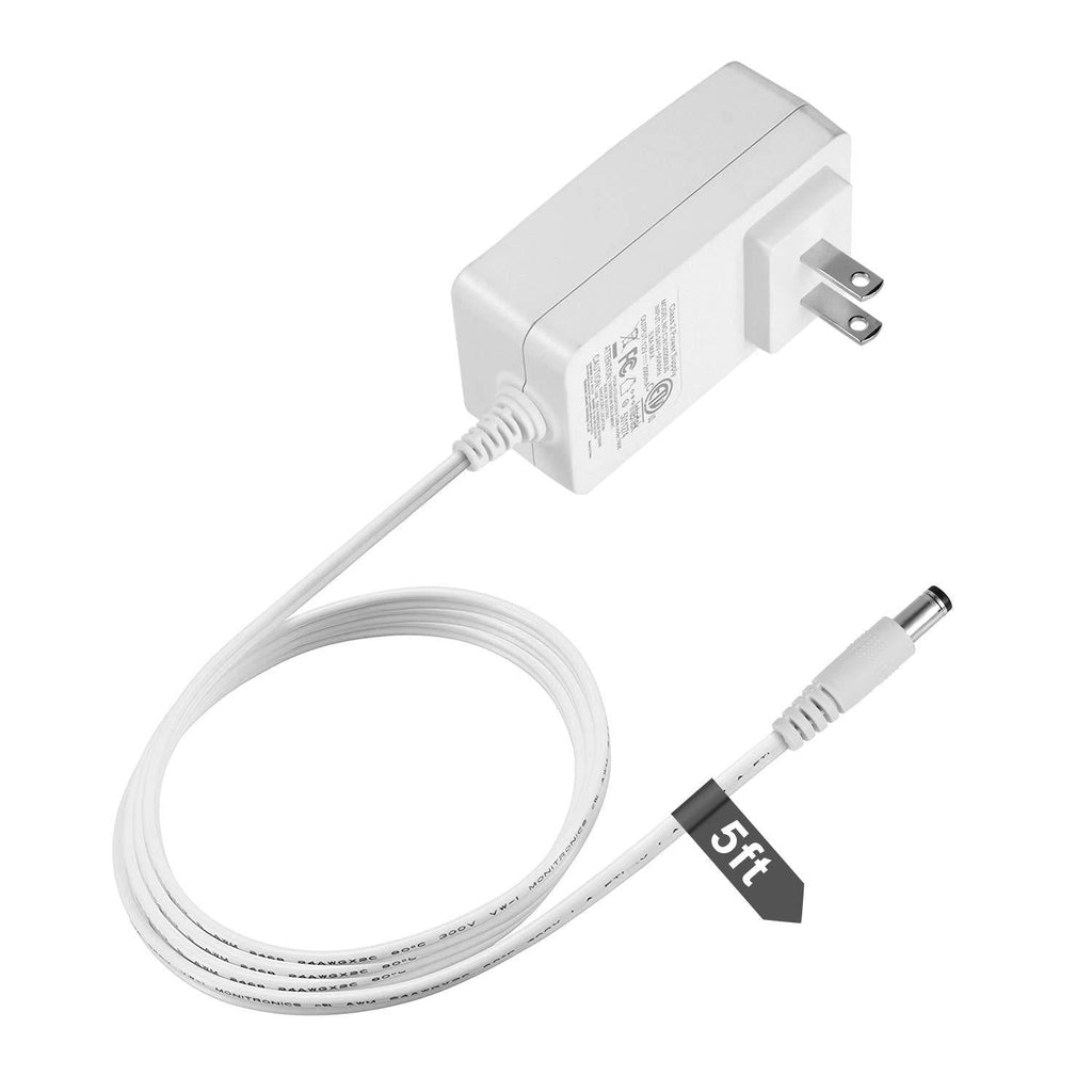 Dericam DC 12V 2A Power Supply Adapter, Wall Charger, 5ft/1.5m Power Cord, Fits DVR/NVR/IP/CCTV Camera, 5.5x2.1mm Size Connector, Input AC 100-240V, Output DC 12V 2A, US Plug, White