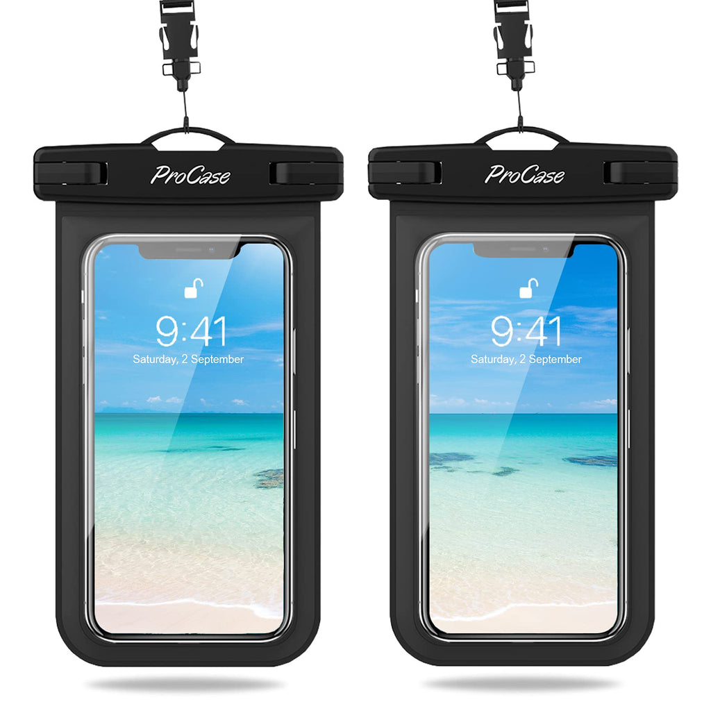 ProCase Waterproof Phone Pouch 2 Pack, Universal Cellphone Waterproof Underwater Case Dry Bag for iPhone 13 Pro Max 13 Mini 12 Pro Max 11 Pro Xs XR X 8 7 6S, Galaxy S20 S10 Pixel up to 7" -Black Black