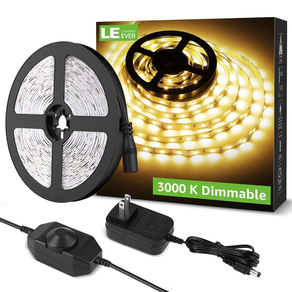 [AUSTRALIA] - LE LED Strip Light White, 16.4Ft Dimmable Vanity Lights, 3000K Super Bright LED Tape Lights, 300 LEDs SMD 2835, Strong 3M Adhesive, Suitable for Home, Kitchen, Under Cabinet, Bedroom, Warm White 