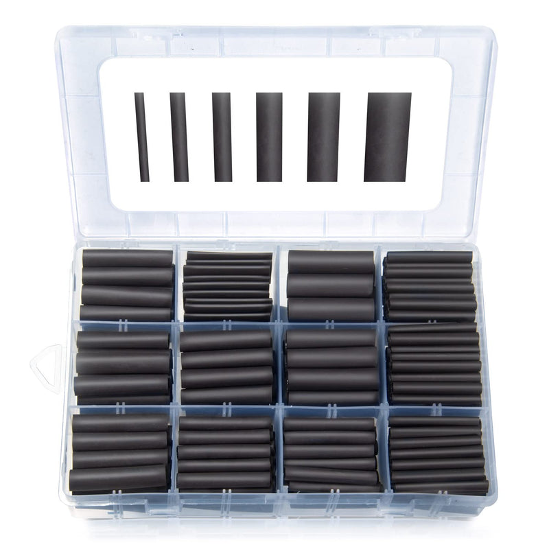 MILAPEAK 300pcs 3:1 Heat Shrink Tubing Kit, Dual Wall Adhesive Marine Heat Shrink Tube, Electrical Wire Cable Wrap Tubes Assortment with Storage Case for DIY (6 Sizes, Black) Ratio 3:1