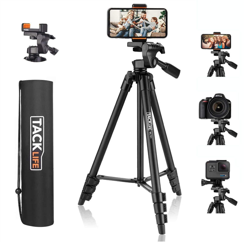 Lightweight Tripod 55-Inch, Aluminum Travel/Camera/Phone Tripod with Carry Bag, Maximum Load Capacity 6.6 LB, 1/4" Mounting Screw for Phone, Camera, Traveling, Laser Measure, Laser Level