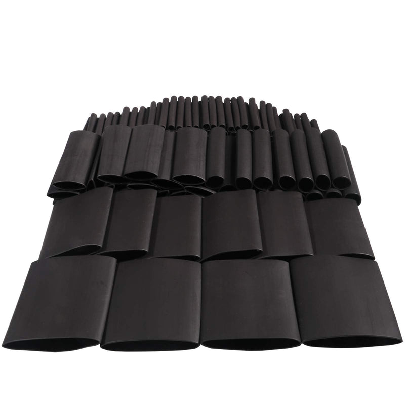 162pcs 3:1 Large Dual Wall Adhesive Heat Shrink Tubing Kit, 5 Sizes (Diameter) - 1.25, 1, 1/2, 3/8, 1/8 inch, Marine Electrical Wire Cable Wrap Tube Assortment for DIY by MILAPEAK (Black) 162pcs 5 Sizes Black