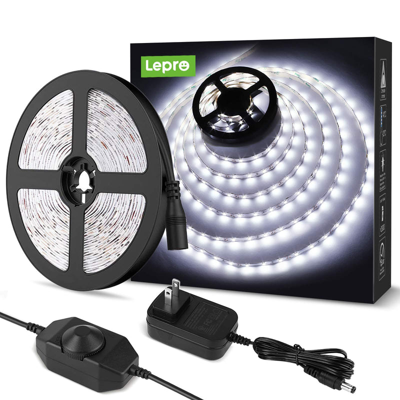 Lepro LED Strip Light Kit, 16.4ft Rope Light, Flexible, 300 LEDs SMD 2835, Dimmable LED Tape, for Home, Kitchen, Under Cabinet, Bedroom, Daylight White