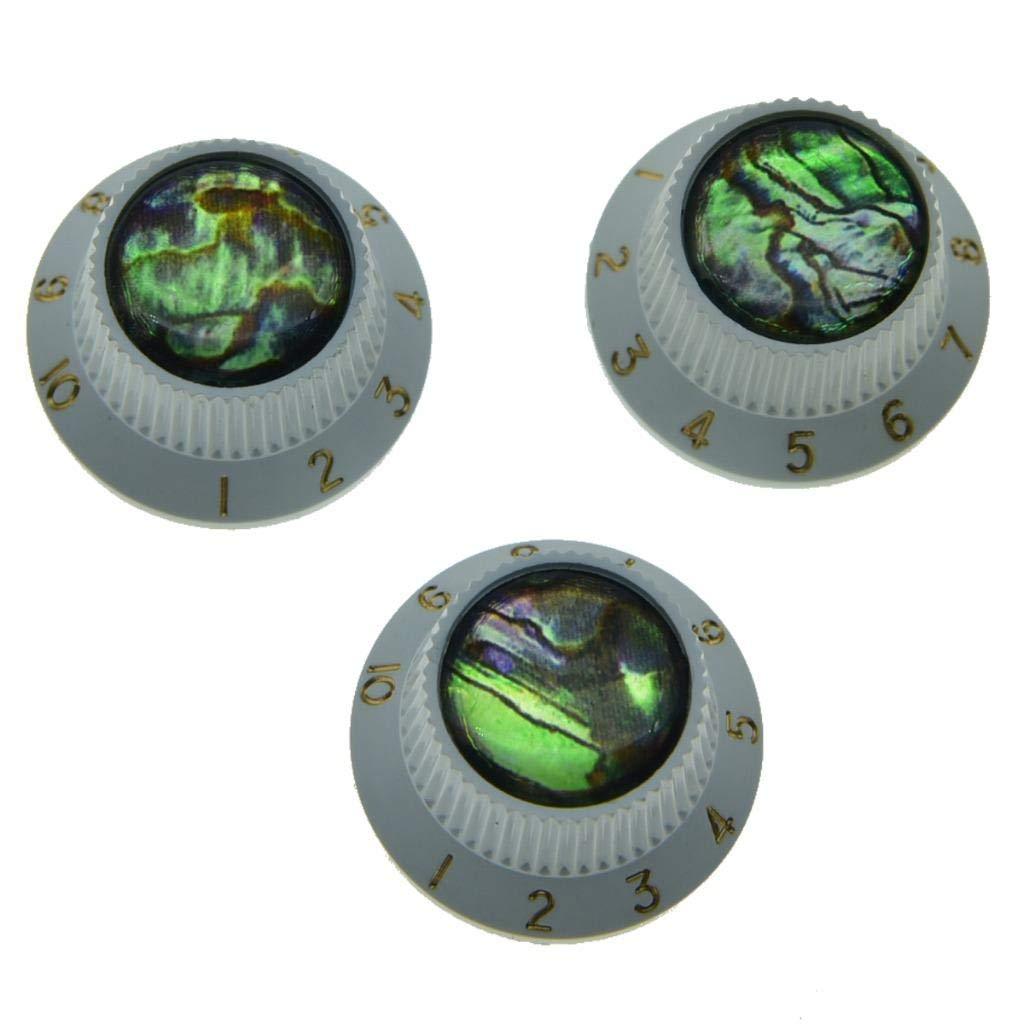 KAISH Set of 3 Plastic Push on Fit Abalone Top ST Strat Knobs Guitar/Bass Knob fits Metic 5.8mm Split Pots White