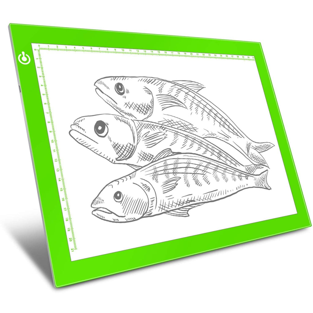 Green A4 Dimmable LED Artcraft Light Box Tracer Slim Light Pad Portable Tablet, USB Power Cable Copy Drawing Board Tracing Table for Artists Designing, Animation, Sketching, Stenciling X-ray Viewing Green