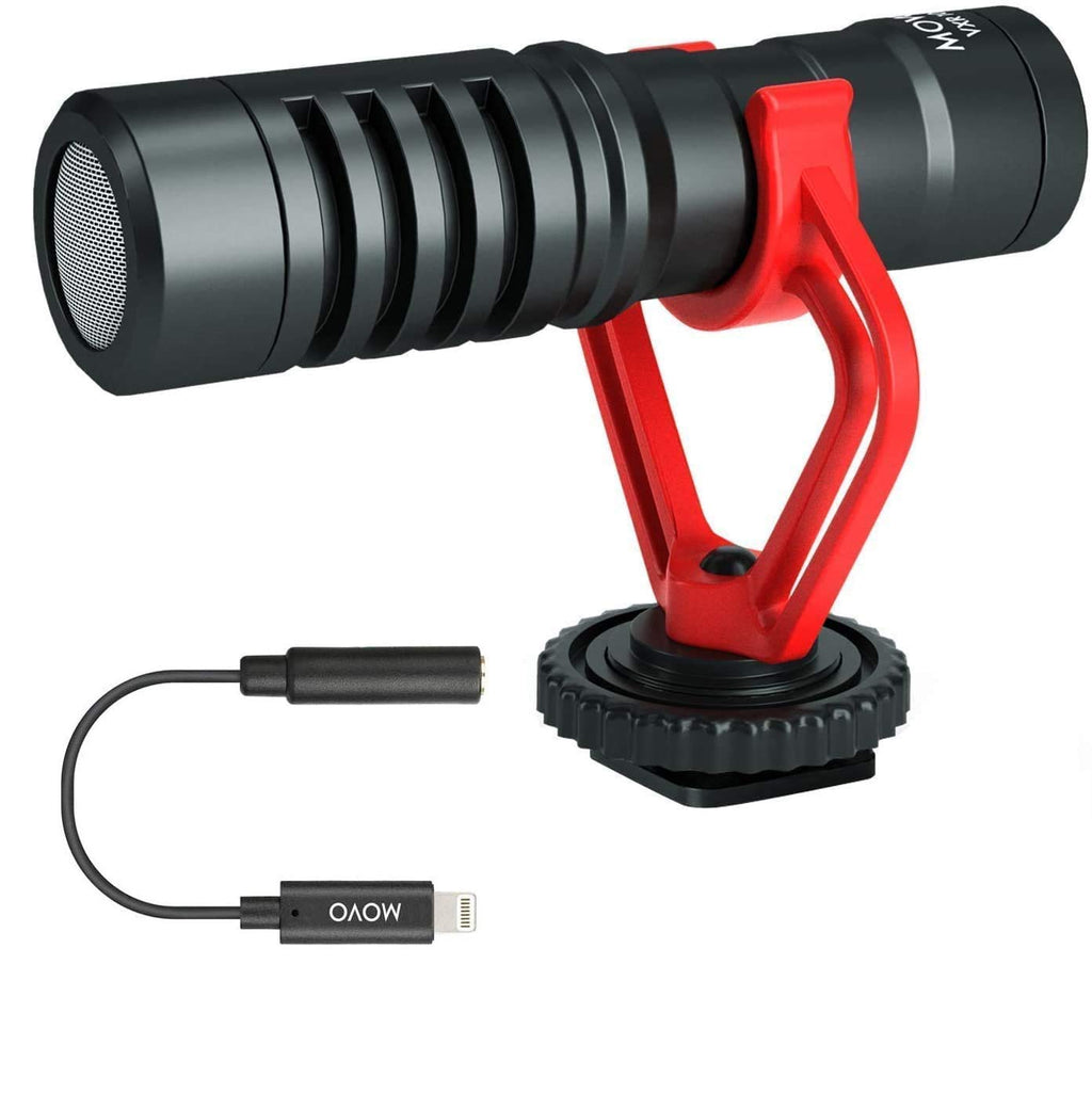 Movo VXR10 Universal Video Microphone with Lightning Dongle Adapter - Includes Shock Mount, Deadcat Windscreen, Case - Compatible with iPhone 12, 11, 11 Pro, XS, XR, X, 8, 7, 6S, 6, 5S, iPad and More