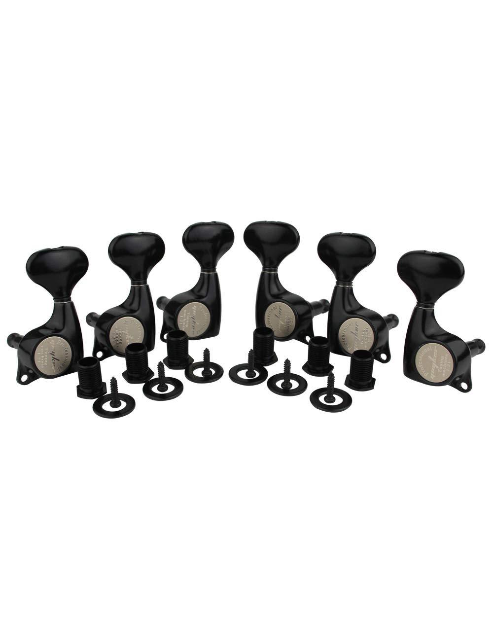 Guyker 6Pcs Guitar Machine Heads (3L + 3R) – 1:21 Sealed Tuning Key Pegs Tuners Set Replacement for ST Tele SG Style Electric or Acoustic Guitars – Black