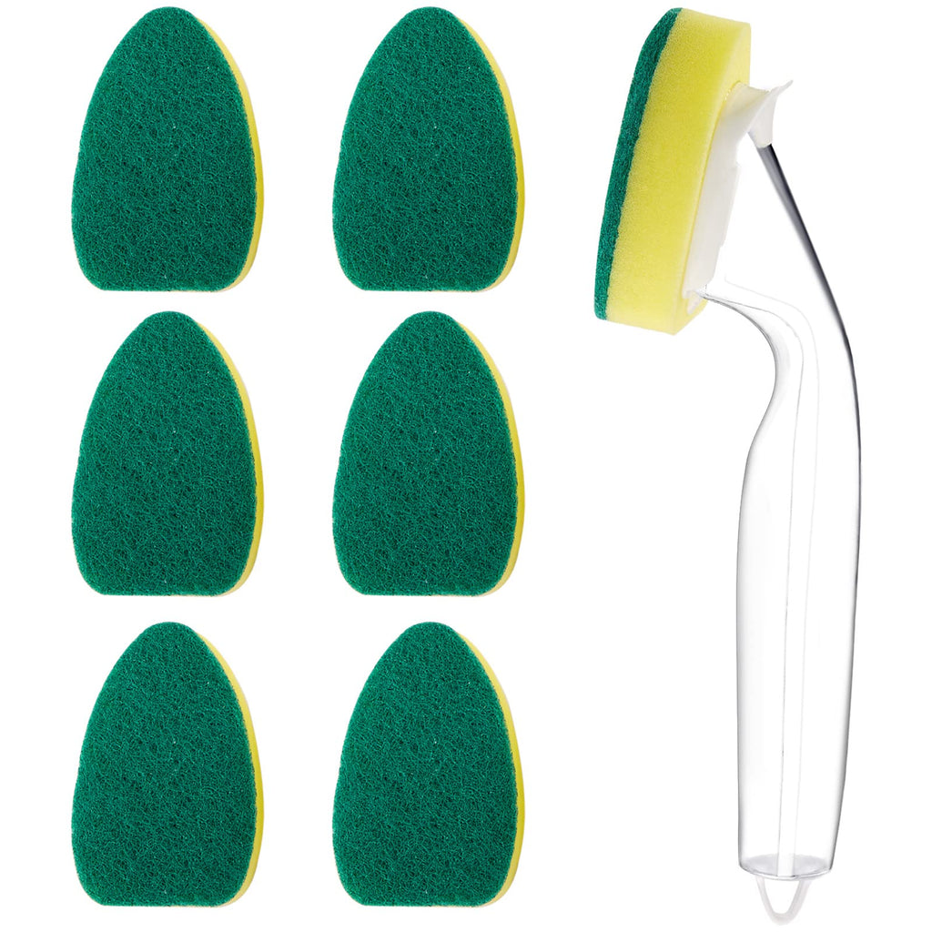 1 Dish Wands and 6 Refill Replacement Heads Heavy Duty Dish Wand Sponge for Kitchen Sink Cleaning Brush