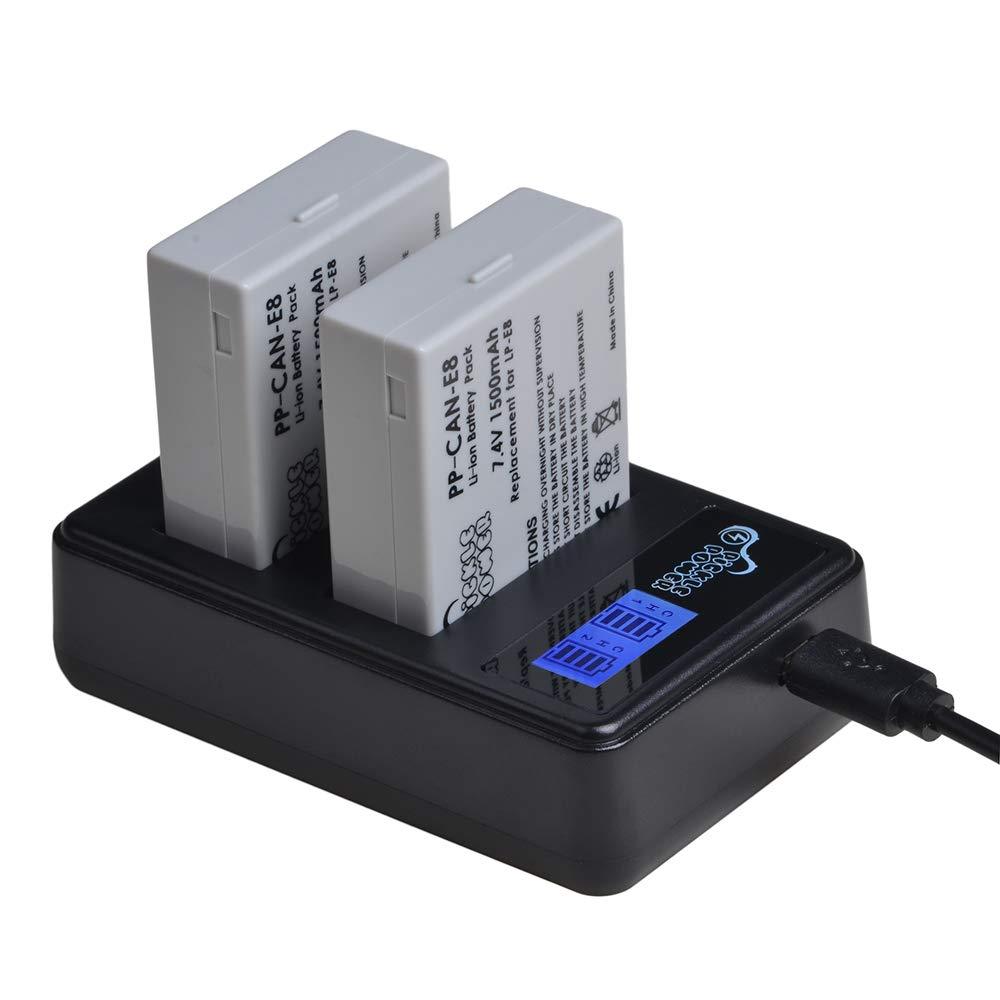 Pickle Power LP-E8 Battery(2 Pack) and LCD Dual Rapid Charger Compatible with Canon Rebel T3i T2i T4i T5i EOS 700D 650D 600D 550D Kiss X5 X4 Kiss X6