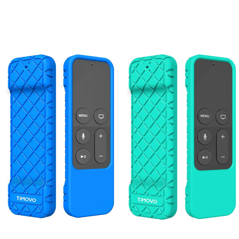 TiMOVO Protective Case Compatible for Apple TV 4K/4th Gen Remote, [2 Pack] Anti Slip & Shock Proof Skin, Lightweight Soft Silicone Cover Fit Apple TV 4K Siri Remote Controller - Blue & Green