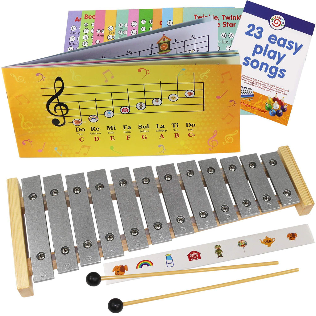 inTemenos Glockenspiel 12 Note - Play-by-Picture Xylophone with Sheet Music Book - 34 Easy Play Songs