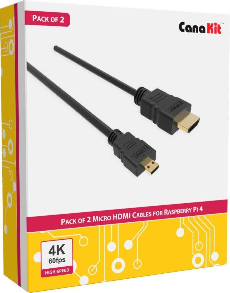 CanaKit Raspberry Pi 4 Micro HDMI Cable - 6 Feet (Pack of 2)
