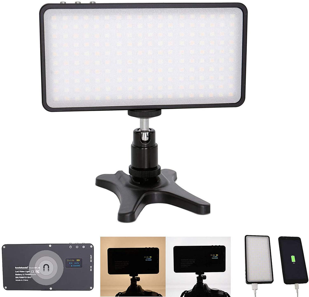 koolehaoda 180 Beads LED on-Camera Video Light Metal Frame with 4500mAH Battery Rechargeable Dimmable Bi-Color 3000-6500K, CRI 96+ with 1/4" Thread for Studio YouTube Video graphing MFL-06
