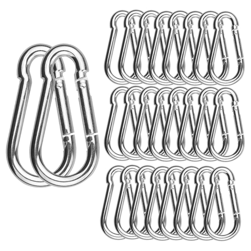 30 Pack Spring Snap Hook, Carabiner Clip Galvanized Steel, Silver Quick Link Clip Keychain for Camping, Hiking, Outdoor, Gym, Small M5 Carabiners for Dog Leash & Harness