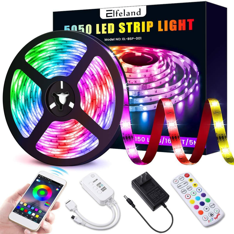 [AUSTRALIA] - Elfeland LED Strip Lights 16.4ft LED Light Strip SMD5050 RGB Tape Lights Color Changing Rope Lights Work with App Sync with Music Flexible Strip Lights Kit for TV, Bedroom,Party, Home Decoration 