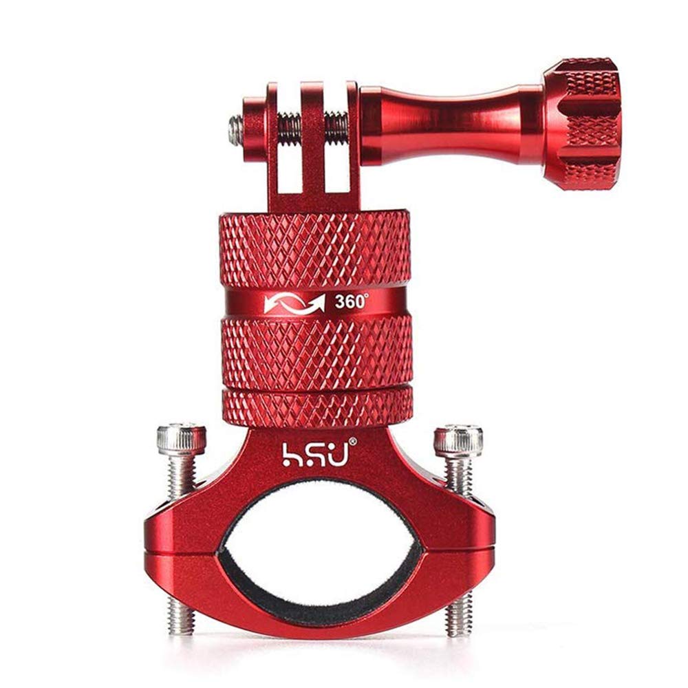 HSU Aluminum Bike Bicycle Handlebar Mount for Gopro Hero 10/9/8/7/6/5/4 Session AKASO Campark and Other Action Cameras, 360 Degrees Rotary Mountain Bike Rack Mount (Red) Red