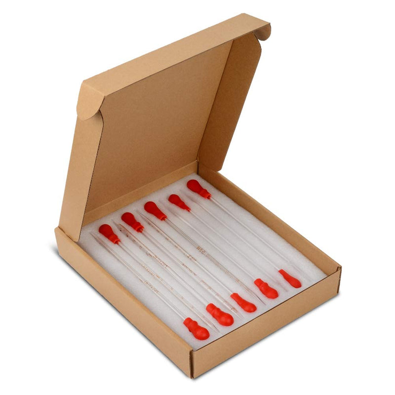 StonyLab Glass Dropper Pipettes Set, Thick Borosilicate Glass Dropping Pipettes Liquid Transfer Set with Red Rubber Caps for Lab, Set of 10 (Graduated 0.5ml, 1ml, 2ml; Non-Graduated 1ml, 3ml)