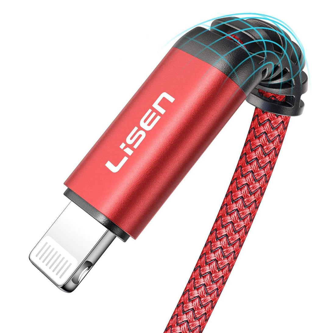 LISEN iPhone Charger Cable, 6.6ft MFi Certified Never Rupture Lightning Cable, 2.4A Fast Charging iPhone Cord Compatible with iPhone 11 Pro Xs Max XR XS X 8 7 6S 6 Plus 5 5S SE iPad Pro red