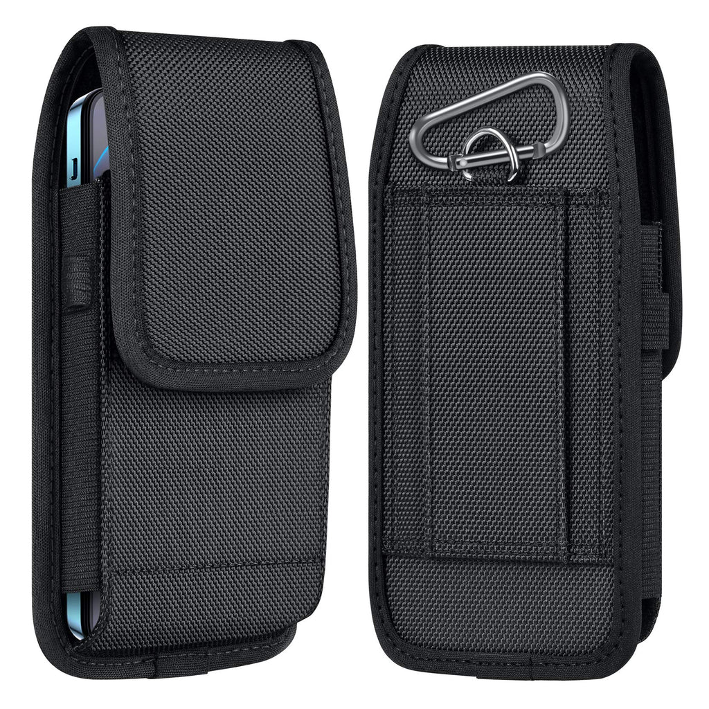 ykooe Cell Phone Pouch Nylon Holster Case with Belt Clip Cover Compatible with iPhone 12/Pro/Mini, 11, Pro, Max, SE2 7 8+ X, Samsung Galaxy S20 FE S10+ S9 A51 A01 Google Pixel 5/4A Moto/LG - Large Black