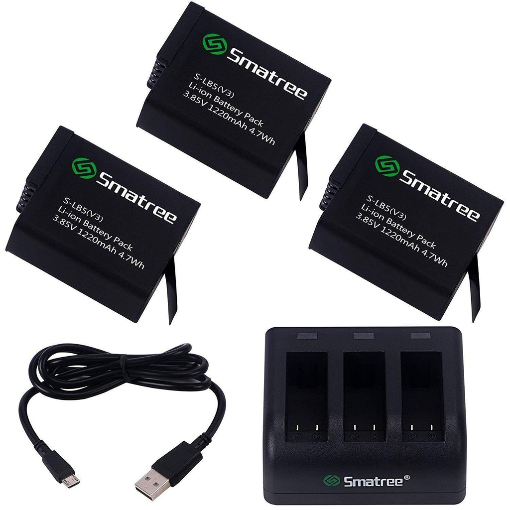 Smatree (3 Pack) 1290mAh Rechargeable Battery with 3-Channel Charger for GoPro Hero 2018 Action Camera/Gopro Hero7 Black/6/5(Fit for Hero5 Firmware v01.50,v01.55,v01.57,v02.00,v02.01) - NOT for Hero 8