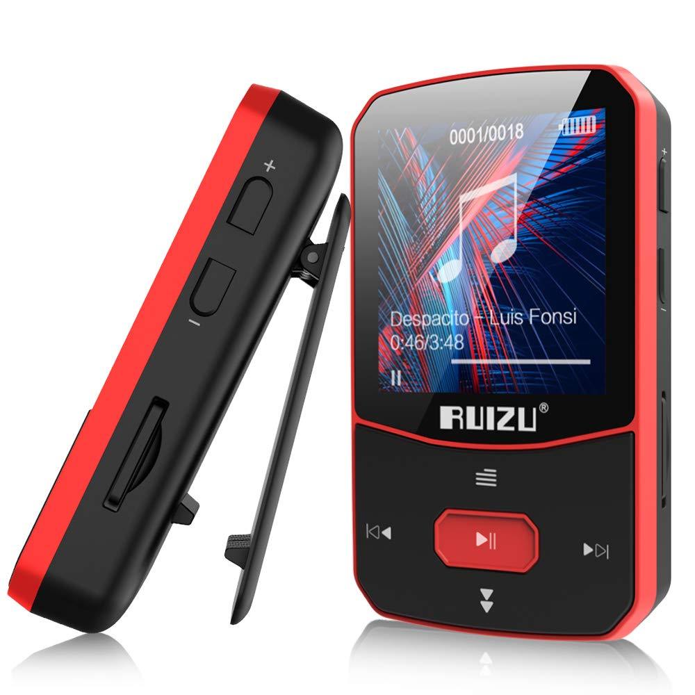 Clip Mp3 Player with Bluetooth 5.0, 16GB Lossless Sound Music Player, with FM Radio Voice Recorder Video Earphones for Running, Support up to 128GB(Red) Red 16 GB