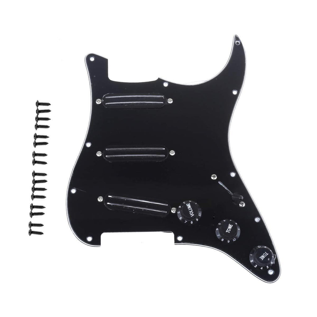 Musiclily 11-Hole SSS Prewired Loaded Pickguard with Dual Hot Rail High Output Pickups Set for Fender Squier Strat Electric Guitar, 3Ply Black