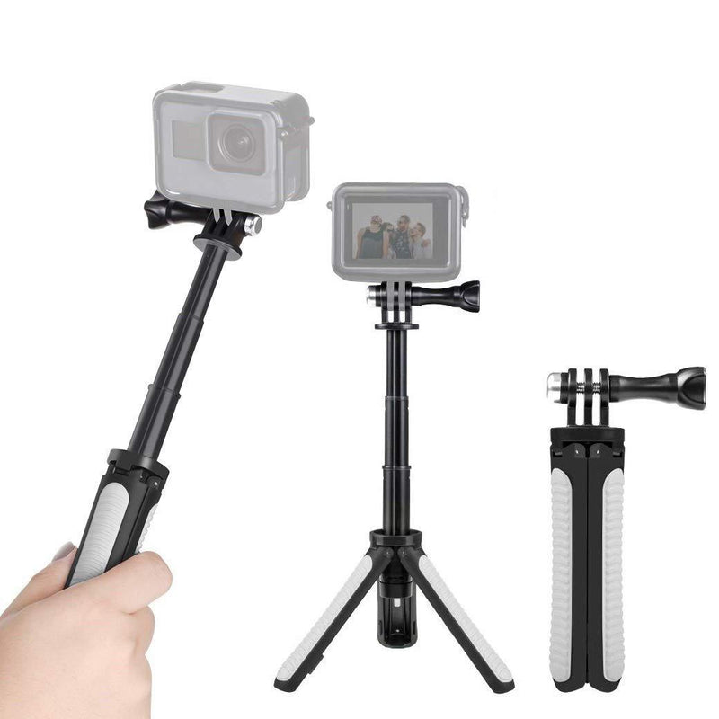 Taisioner Mini Selfie Stick Tripod Kit Two in One Compatible with GoPro AKASO Action Camera and Cell Phone Accessories Gray