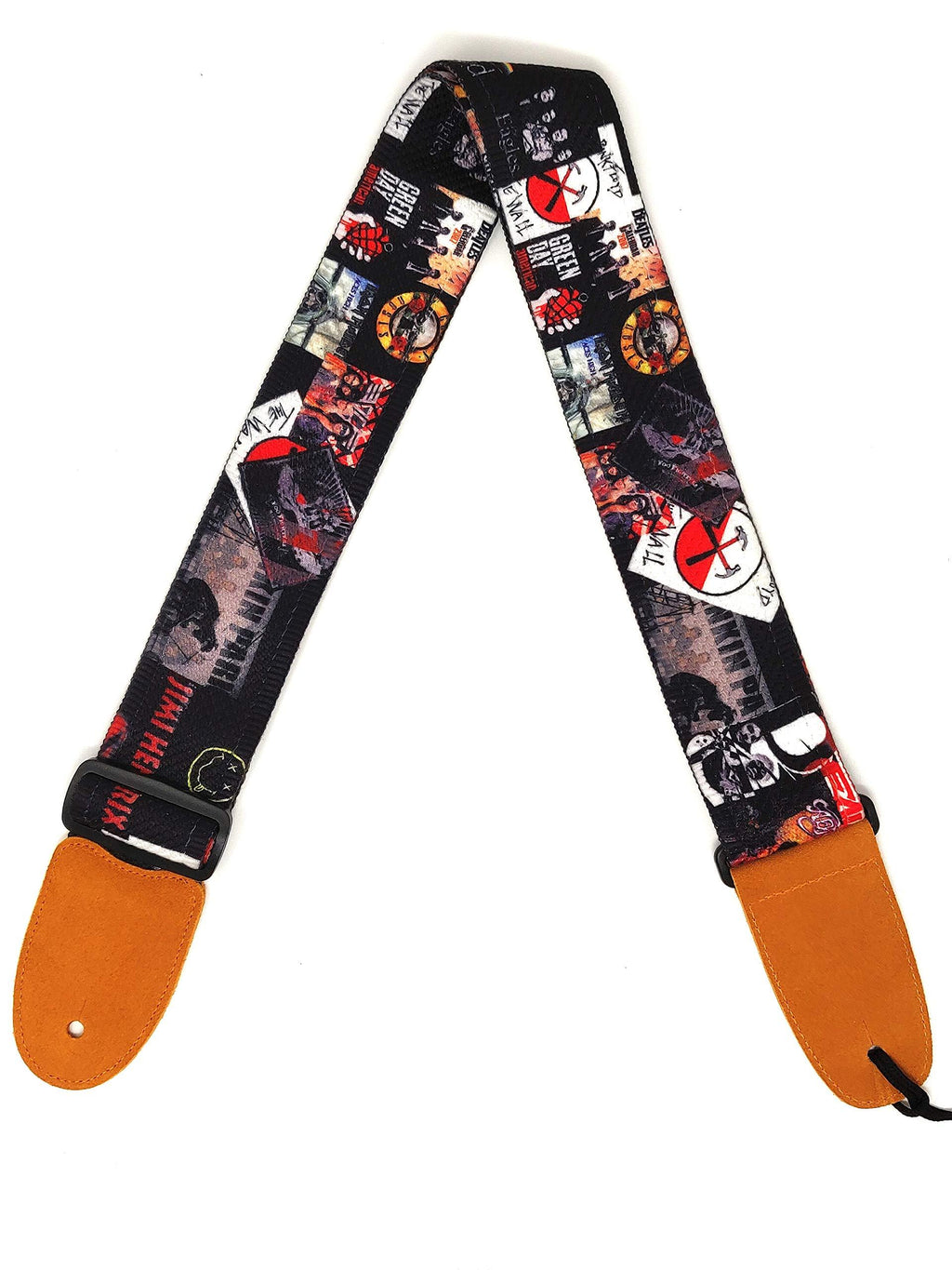 Rock Bands Cotton 2.3 Inches Wide Guitar Strap | 100% Cotton with genuine leather