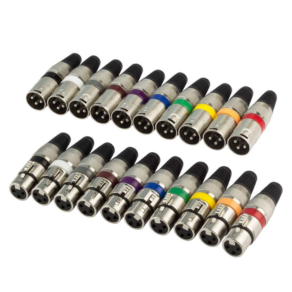 [AUSTRALIA] - EBXYA XLR Connector Male and Female 10 Colored Pairs with 3 Pins to be as DMX Connector Microphone Connector 