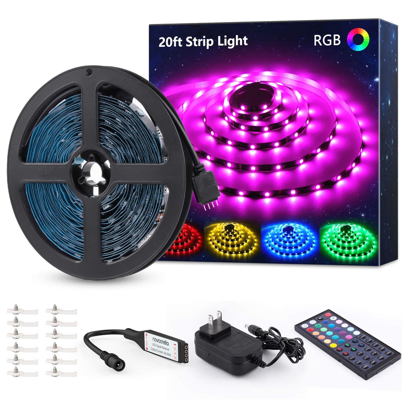 [AUSTRALIA] - 20ft RGB LED Strip Light kit, Color Changing Flexible Dimmable 180 Units SMD 5050 LEDs, 12V LED Tape with 44 Key RF Remote, LED Ribbon for Home Lighting Kitchen Bar,UL Listed Power Supply 20ft 