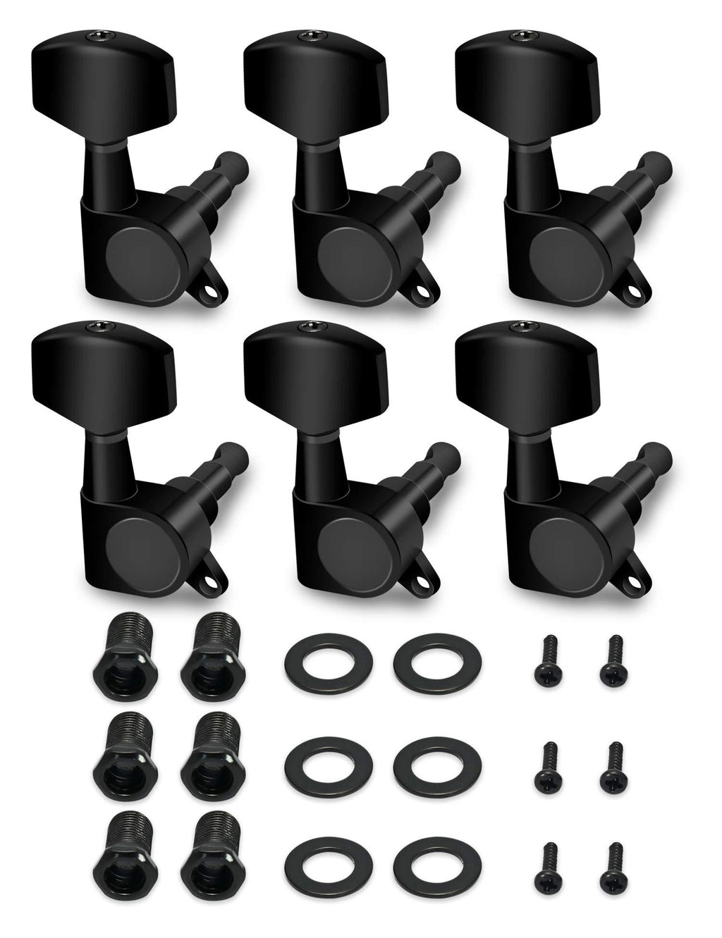 Metallor Sealed String Tuning Pegs Tuning Keys Machines Heads Tuners 6 In Line Right Handed Electric Guitar Acoustic Guitar Parts Replacement Black.