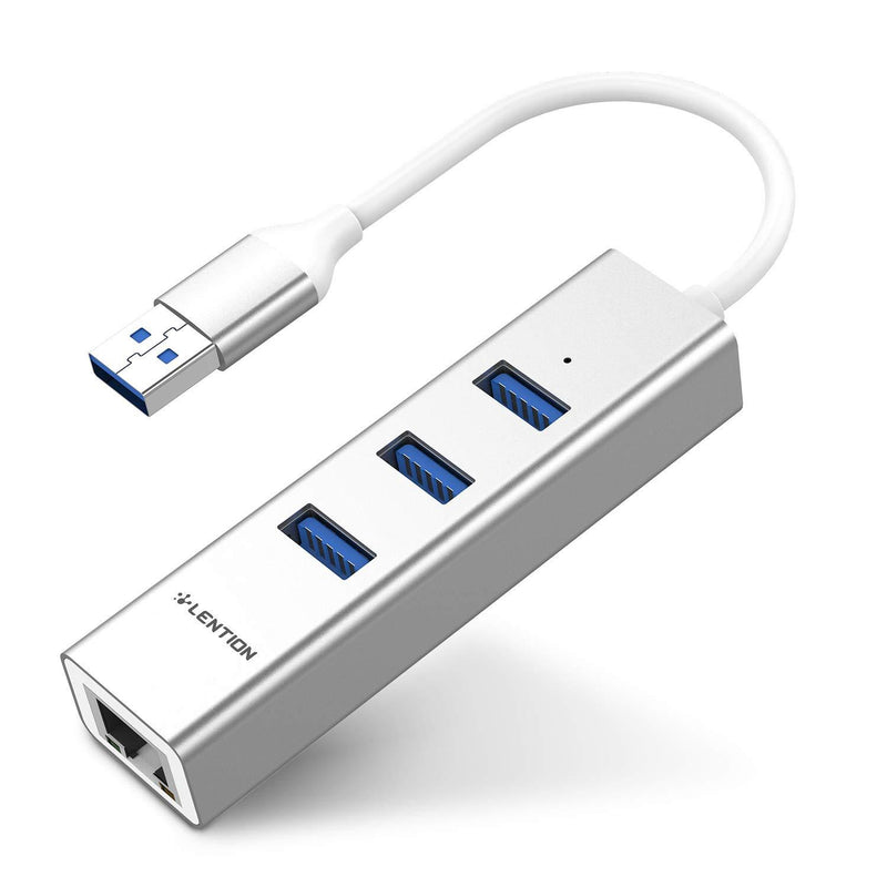 LENTION 3-Port USB 3.0 Hub with Gigabit Ethernet Adapter Compatible MacBook Air/Pro (Previous Generation), iMac, Surface, Chromebook, More Type A Laptops - Ultra Slim (CB-H23s, Silver)