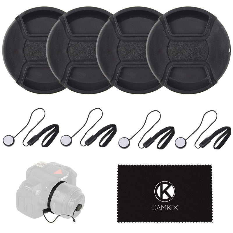 Lens Cap Bundle - 4 Snap-on Lens Caps for DSLR Cameras - 4 Lens Cap Keepers - Microfiber Cleaning Cloth Included - Compatible Nikon, Canon, Sony Cameras (55mm) 55mm