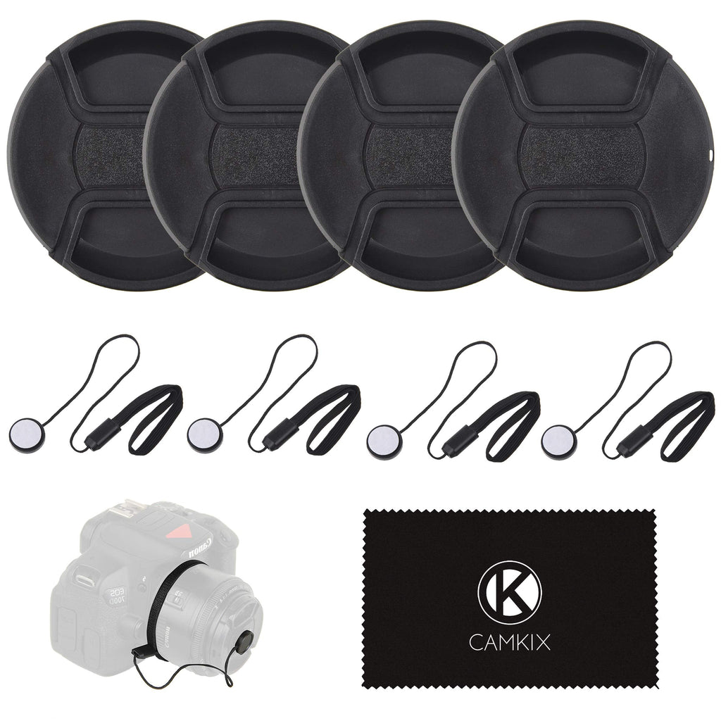 Lens Cap Bundle - 4 Snap-on Lens Caps for DSLR Cameras - 4 Lens Cap Keepers - Microfiber Cleaning Cloth Included - Compatible Nikon, Canon, Sony Cameras (77mm) 77mm