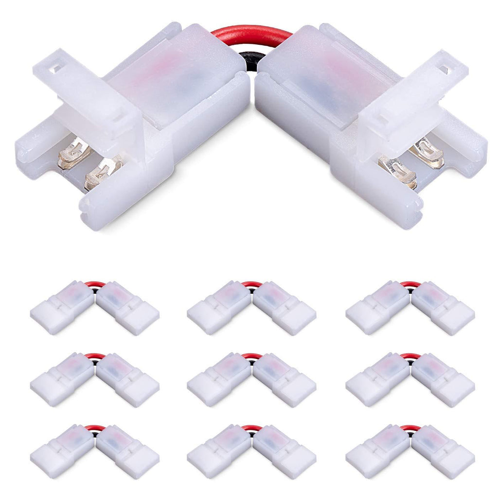 [AUSTRALIA] - JAUHOFOGEI 10pcs 2 Pin 8mm L Shape Solderless LED Strip Light Connector Clips, Max Amp 5A, Strip to Strip Clamps for Right Angle Corner, 90 Degree Connection of 8mm Wide Single Color Tape Light 