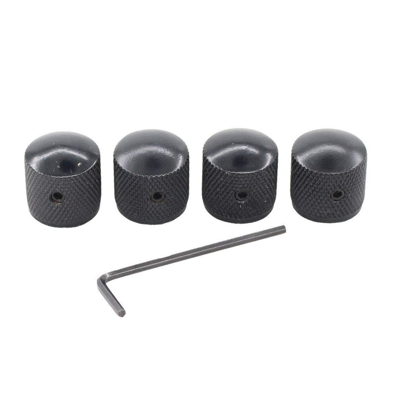 XtremeAmazing Pack of 4 Black Dome Knob Volume Tone Control Knobs with Inner Hexagon Spanner for Electric Guitar Bass Screw